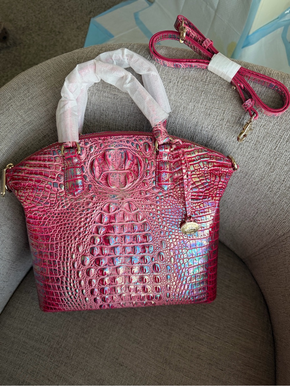 Brahmin large duxbury iridescent satchel magenta wonderland melbourne